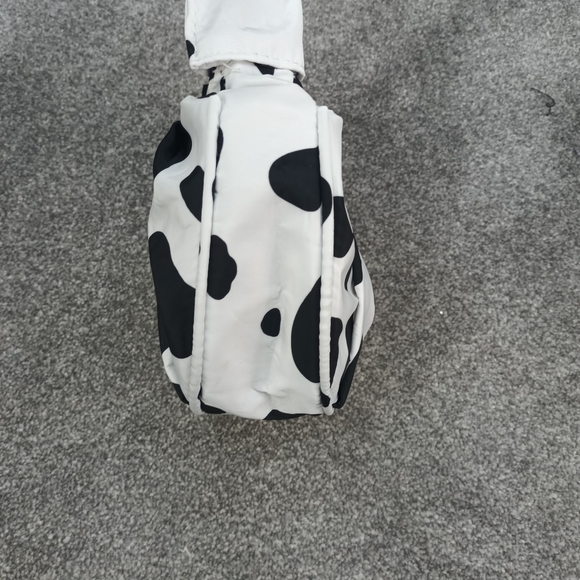 BLACK WHITE COW PRINT HANDBAG SHOULDER BAG Y2K POLYESTER RUCHED CARRY - Picture 4 of 5